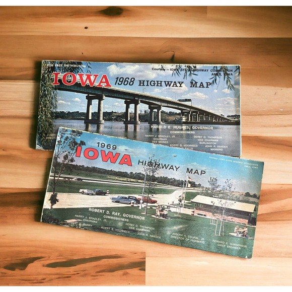 Other - Vintage Iowa Highway Road Map Lot Of 2 1968 & 1969 Retro Travel US State Maps